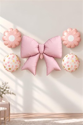5'li Pembe Fiyonk Papatya Desenli Folyo Balon Seti – Doğum Günü Parti Süsü