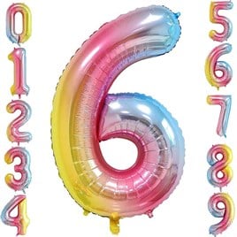 6 Altı Rakam Gökkuşağı Folyo Balon 34