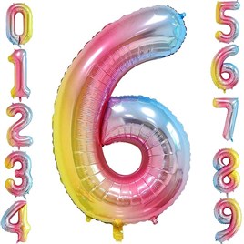 6 Altı Rakam Gökkuşağı Folyo Balon 34