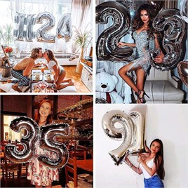 6 Altı Rakam Gümüş Folyo Balon 34