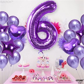 6 Altı Rakam Mor Folyo Balon 32