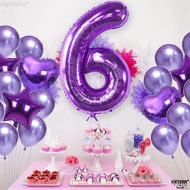 6 Altı Rakam Mor Folyo Balon 32