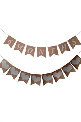 6 Months Yarım Yaş Kraft Retro Banner Ve Kalp Banner Süs  2Li Set
