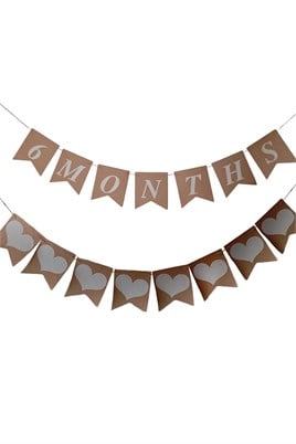 6 Months Yarım Yaş Kraft Retro Banner Ve Kalp Banner Süs  2Li Set