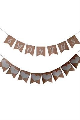 6 Months Yarım Yaş Kraft Retro Banner Ve Kalp Banner Süs  2Li Set