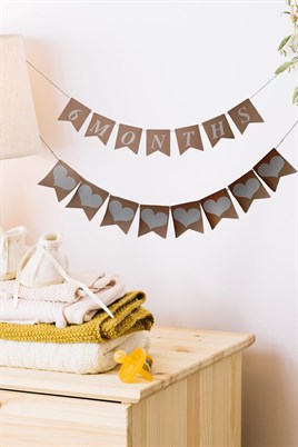6 Months Yarım Yaş Kraft Retro Banner Ve Kalp Banner Süs  2Li Set