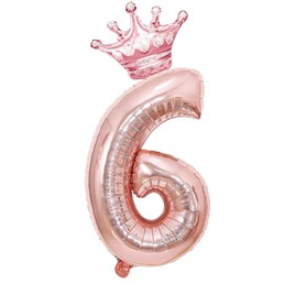 6 Rose Gold Rakam ve Kral Tacı Folyo Balon Doğum Günü Parti Kutlama Seti