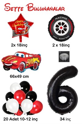 6 Yaş Arabalar Temalı Doğum Günü Parti Kutlama Balon Seti