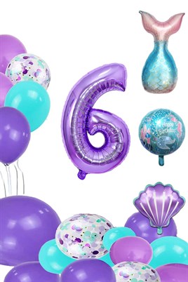 6 Yaş Deniz Kızı Temalı Doğum Günü Parti Kutlama Seti Konsept 1 