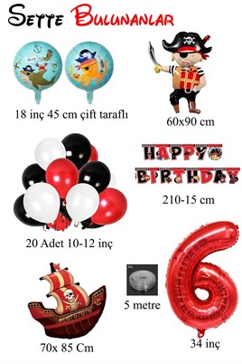6 Yaş Korsan Temalı Doğum Günü  Parti Kutlama Seti 
