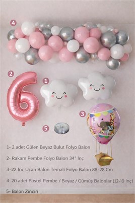 6 Yaş Pembe Bulut Perisi Doğum Günü Konsept Seti
