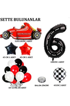 6 Yaş Yarış Arabası Temalı Doğum Günü Parti Kutlama Balon Seti 