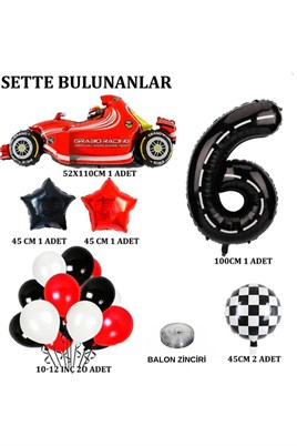 6 Yaş Yarış Arabası Temalı Doğum Günü Parti Kutlama Balon Seti 