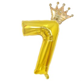 7 Gold Rakam ve Kral Tacı Folyo Balon Doğum Günü Parti Kutlama Seti