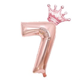 7 Rose Gold Rakam ve Kral Tacı Folyo Balon Doğum Günü Parti Kutlama Seti
