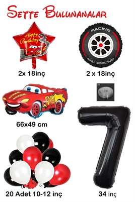 7 Yaş Arabalar Temalı Doğum Günü Parti Kutlama Balon Seti