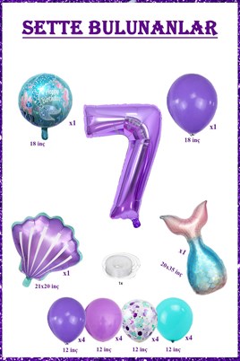 7 Yaş Deniz Kızı Temalı Doğum Günü Parti Kutlama Seti Konsept 1 