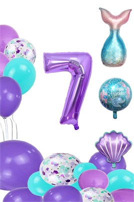 7 Yaş Deniz Kızı Temalı Doğum Günü Parti Kutlama Seti Konsept 1 