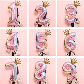 7 Yaş Gökkuşağı Rakam ve Kral Tacı Folyo Balon Doğum Günü Parti Kutlama Seti