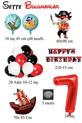 7 Yaş Korsan Temalı Doğum Günü  Parti Kutlama Seti 