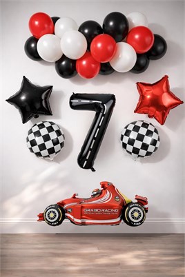 7 Yaş Yarış Arabası Temalı Doğum Günü Parti Kutlama Balon Seti 