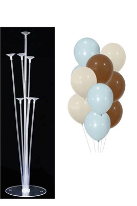 7li Balon Standı ve 10 Adet Mavi Deniz Kumu Ve Kahverengi Balon Set