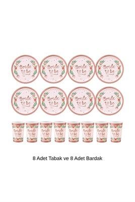 8 Adet Bride To Be Temalı Tabak Bardak Set