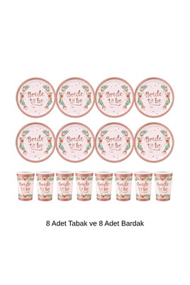 8 Adet Bride To Be Temalı Tabak Bardak Set