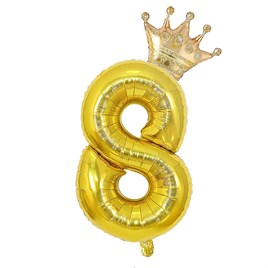 8 Gold Rakam ve Kral Tacı Folyo Balon Doğum Günü Parti Kutlama Seti