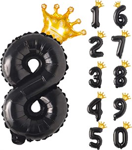8 Siyah Folyo ve Kral Tacı Parti Kutlama Seti