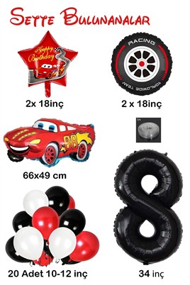 8 Yaş Arabalar Temalı Doğum Günü Parti Kutlama Balon Seti