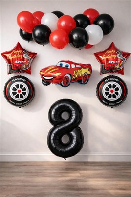 8 Yaş Arabalar Temalı Doğum Günü Parti Kutlama Balon Seti