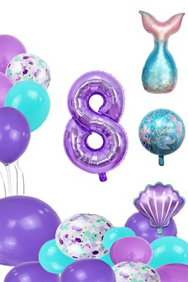 8 Yaş Deniz Kızı Temalı Doğum Günü Parti Kutlama Seti Konsept 1 