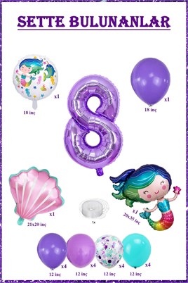 8 Yaş Deniz Kızı Temalı Doğum Günü Parti Kutlama Seti Konsept 2