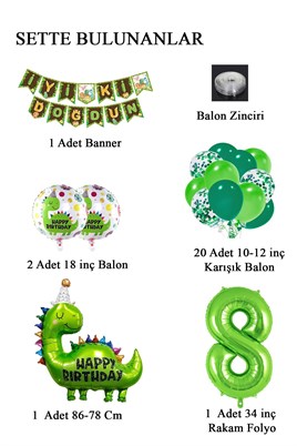 8 Yaş Dinazor Temalı Doğum Günü Seti