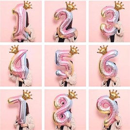 8 Yaş Gökkuşağı Rakam ve Kral Tacı Folyo Balon Doğum Günü Parti Kutlama Seti