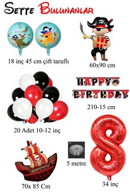 8 Yaş Korsan Temalı Doğum Günü  Parti Kutlama Seti 