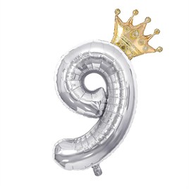 9 Gümüş Rakam ve  Gold Kral Tacı Folyo Balon Doğum Günü Parti Kutlama Seti