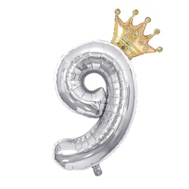 9 Gümüş Rakam ve  Gold Kral Tacı Folyo Balon Doğum Günü Parti Kutlama Seti