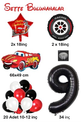 9 Yaş Arabalar Temalı Doğum Günü Parti Kutlama Balon Seti
