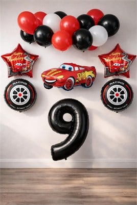 9 Yaş Arabalar Temalı Doğum Günü Parti Kutlama Balon Seti