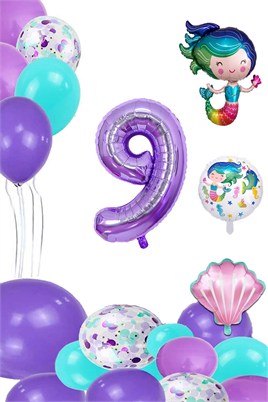 9 Yaş Deniz Kızı Temalı Doğum Günü Parti Kutlama Seti Konsept 2