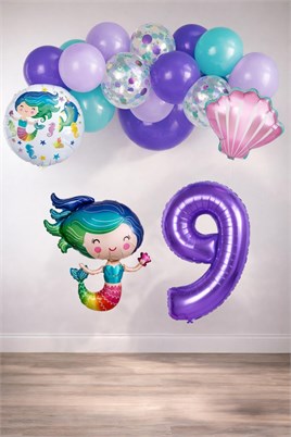 9 Yaş Deniz Kızı Temalı Doğum Günü Parti Kutlama Seti Konsept 2