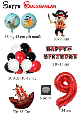 9 Yaş Korsan Temalı Doğum Günü  Parti Kutlama Seti 