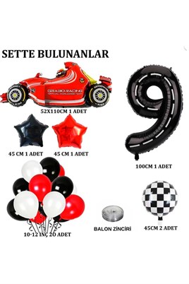 9 Yaş Yarış Arabası Temalı Doğum Günü Parti Kutlama Balon Seti 