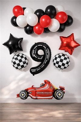 9 Yaş Yarış Arabası Temalı Doğum Günü Parti Kutlama Balon Seti 