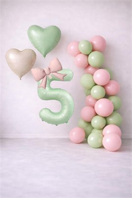 Adaçayı Yeşili & Pembe 5 Yaş Doğum Günü Balon Süsleme Seti