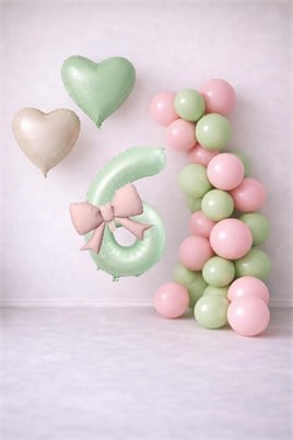 Adaçayı Yeşili & Pembe 6 Yaş Doğum Günü Balon Süsleme Seti