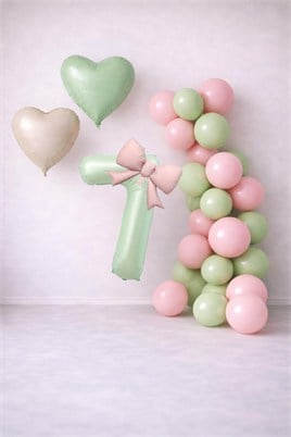 Adaçayı Yeşili & Pembe 7 Yaş Doğum Günü Balon Süsleme Seti