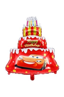 Araba Temalı Pasta Şeklinde Folyo Balon Happy Birthday Doğum Günü Balonu 80×60 cm